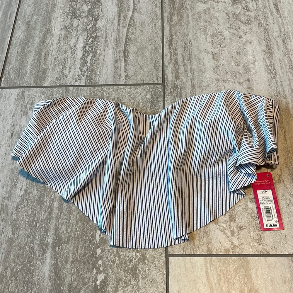 Xhiliration/pin stripes of white and blue/14W / top bikini for women